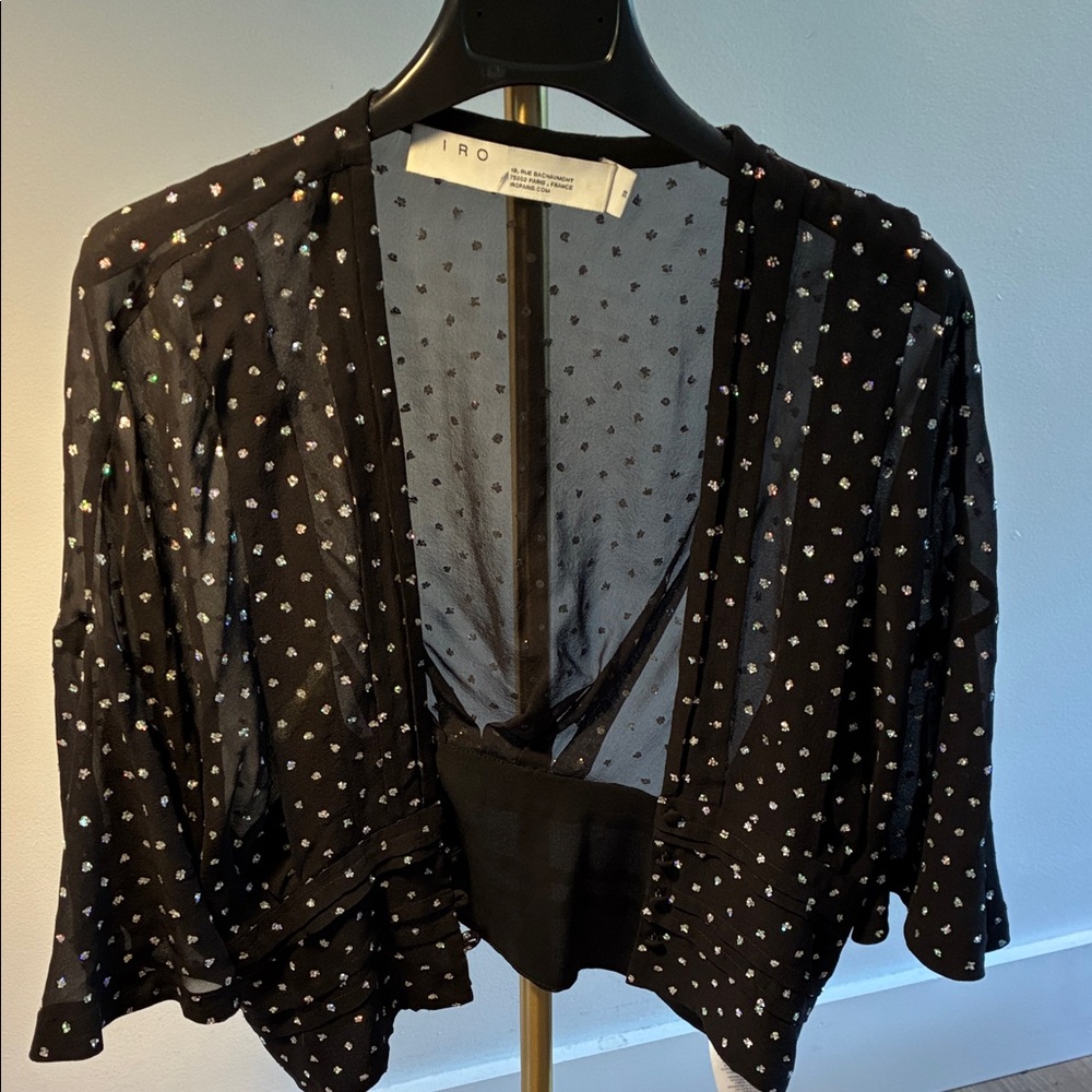 IRO Paris Black Sheer Silk Sequin Glitter Polka Dot Jucita Blouse